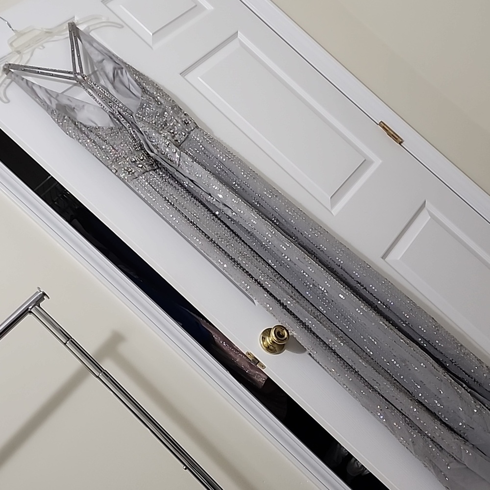Riva design formal dress size 14 silver with sequins